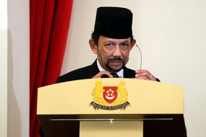 Brunei's Sultan Hassanal Bolkiah delivers a speech in Singapore on July 5, 2017.