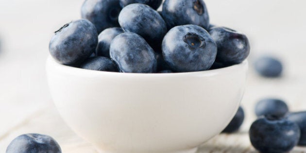 blueberries on wooden table