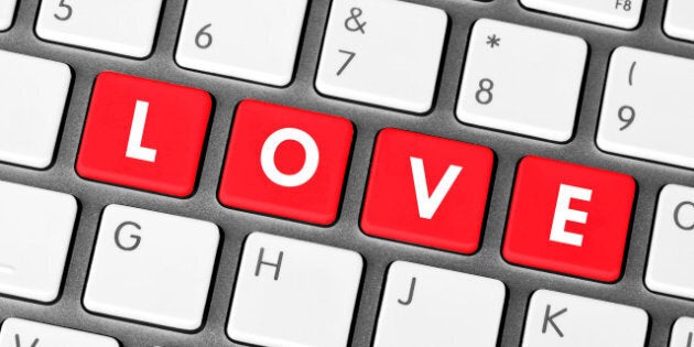 closeup red love keyboard keys. ...