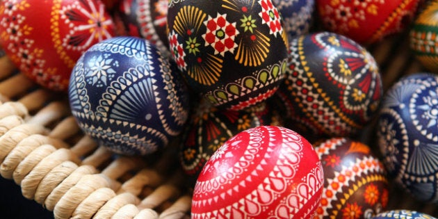 SCHLEIFE, GERMANY - MARCH 16: Painted Easter eggs sit on display for sale at the annual Sorbian Easter market on March 16, 2013 in Schleife, Germany. Easter is a particularly important time of year for Sorbs, a Slavic minority in eastern Germany, and the period includes the tradition of painting Easter eggs that include visual elements intended to ward off evil. Many Sorbs still speak Sorbian, a language closely related to Polish and Czech. (Photo by Adam Berry/Getty Images)