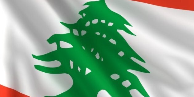 a flag of lebanon in the wind