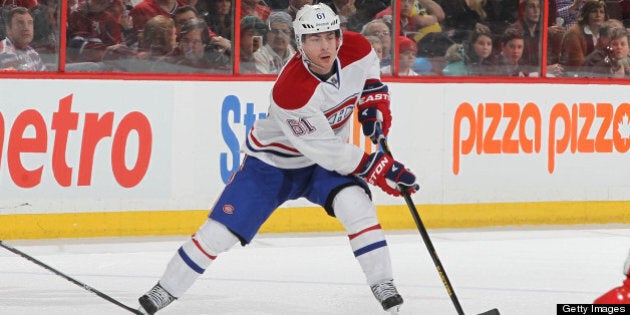 OTTAWA, CANADA - FEBRUARY 25: Raphael Diaz #61 of the Montreal Canadiens skates against the Ottawa Senators on February 25, 2013 at Scotiabank Place in Ottawa, Ontario, Canada. (Photo by Andre Ringuette/NHLI via Getty Images)