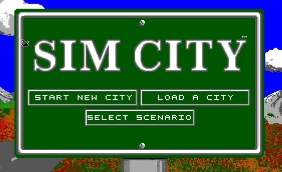 Menu de SimCity en 1989