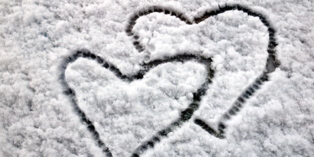 two hearts on snow
