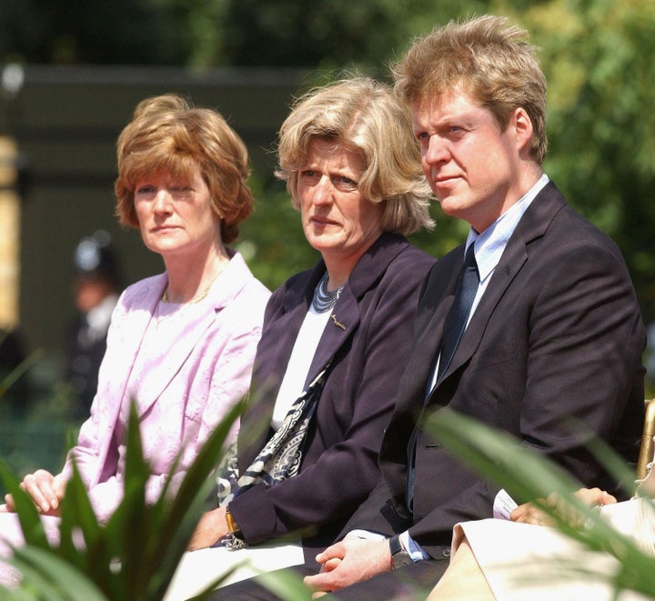 Lady Sarah McCorquodale, Lady Jane Fellowes and Earl Spencer at the opening of a fountain built in Diana's memory in London's Hyde Park in 2004.