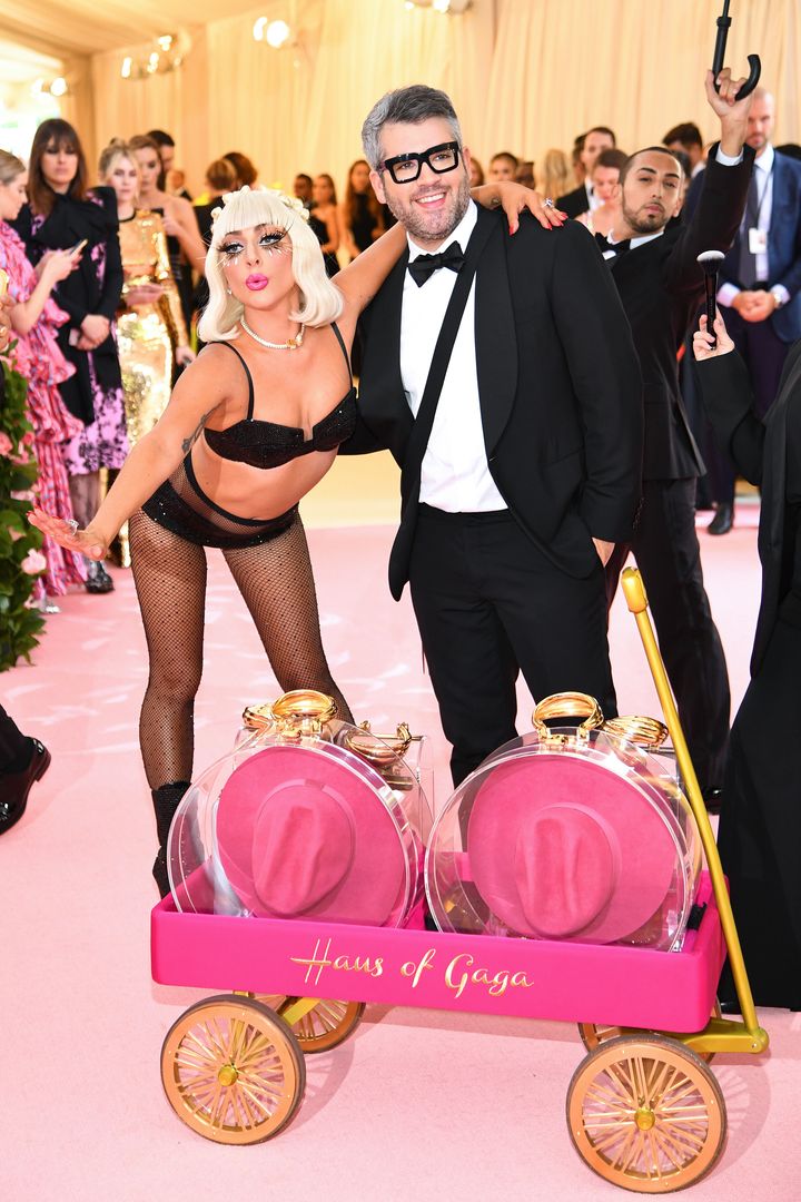 Lady Gaga poses with designer Brandon Maxwell. 