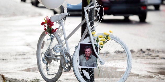 Un vélo fantôme en l'honneur de Clément Bazin, présenté à Montréal en novembre 2018.