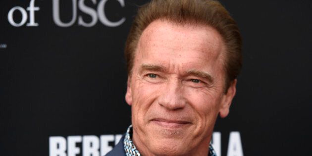 Arnold Schwarzenegger poses at the Rebels With A Cause Gala at The Barker Hangar on Wednesday, May 11, 2016, in Santa Monica, Calif. (Photo by Chris Pizzello/Invision/AP)