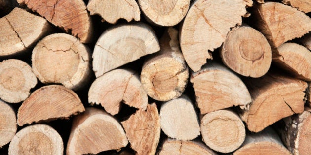 Close-up of a stack of firewood