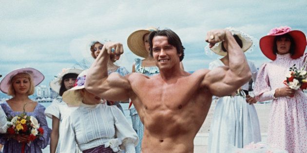 CANNES, FRANCE: Picture taken 19th May 1977 of American actor Arnold Schwarzenegger during the 38th Cannes film festival. The actor presented Pumping Iron, a documentary whom spreads his fame beyond bodybuilding circles. Arnold Schwarzenegger was born 30th June 1947 in the small isolated village of Graz, Austria. Now, he is chairman of the Inner-City Games Foundation, this program covers 10 city's and is continuing to grow. He poses 21th June 2003, new threat to beleaguered California governor. AFP PHOTO (Photo credit should read AFP/AFP/Getty Images)