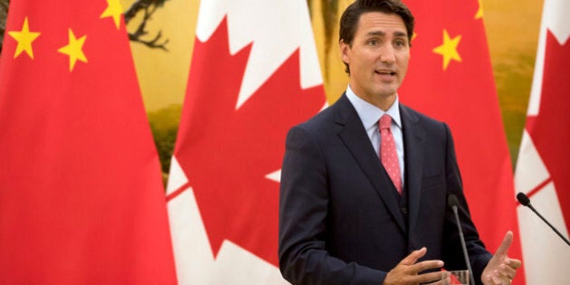 Canada's Prime Minister Justin Trudeau speaks during a joint press conference at the Great Hall of the People in Beijing, Wednesday, Aug. 31, 2016. (AP Photo/Mark Schiefelbein)