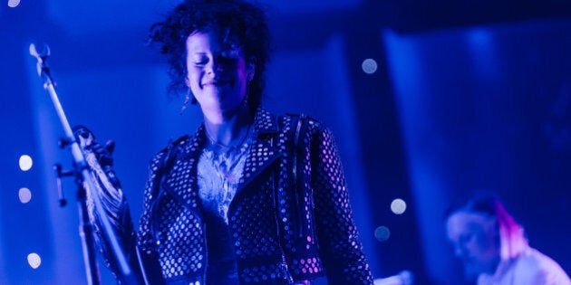 TORONTO, ON - JULY 23: Musicians Regine Chassagne (L) and Win Butler of 'Arcade Fire' perform on Day 2 of the WayHome Music and Arts Festival on July 23, 2016 in Oro-Medonte, Canada. (Photo by Emma McIntyre/Getty Images)