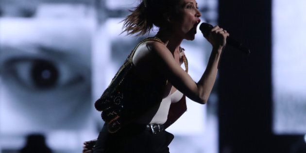 Leah Fay of the July Talk performs during the JUNO awards show at the Canadian Tire Centre in Ottawa, Ontario, on April 2, 2017. / AFP PHOTO / Lars Hagberg (Photo credit should read LARS HAGBERG/AFP/Getty Images)