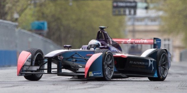 PARIS, FRANCE - APRIL 23: (FRANCE OUT) DS Virgin Formule E team French driver Jean Eric Vergne competes during the French stage of the Formule E championship, on April 23, 2016, in Paris, France. The first European round 2015/2016 of Grand Prix Formule E, the first international championship of cars 100% electric, took place at the Invalides in Paris. (Photo by Nicolas Kovarik/IP3/Getty Images)