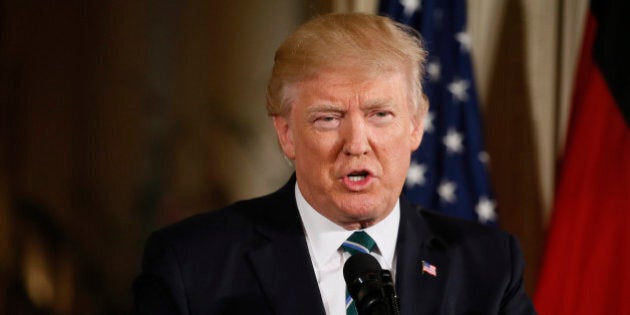 U.S. President Donald Trump speaks as he holds a joint news conference with German Chancellor Angela Merkel (not pictured) in the East Room of the White House in Washington, U.S., March 17, 2017. REUTERS/Jim Bourg