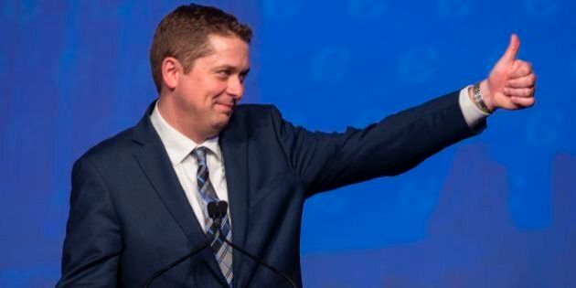 Andrew Scheer, newly elected leader of the Conservative Party of Canada, addresses the party's convention in Toronto, Ontario, May 27, 2017. / AFP PHOTO / Geoff Robins (Photo credit should read GEOFF ROBINS/AFP/Getty Images)