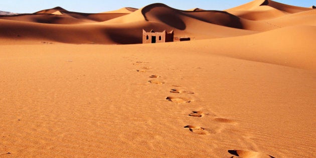 Erg Chebbi sandydunes of Sahara Desert at the evening, Morocco.