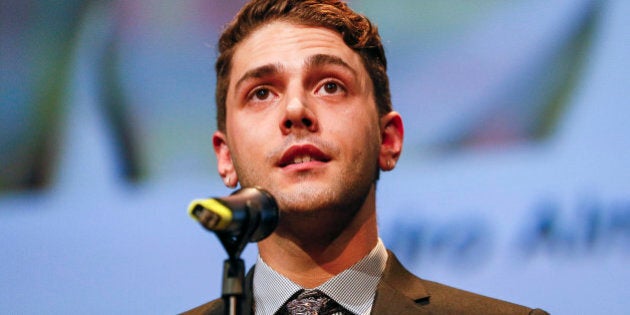 Canadian director Xavier Dolan delivers a speech during the 2014 Lumiere Film Festival prize in Lyon, October 17, 2014. Picture taken October 17, 2014. REUTERS/Robert Pratta (FRANCE - Tags: ENTERTAINMENT)