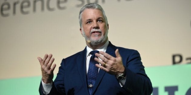 Prime Minister of Quebec Philippe Couillard delivers a speech during the opening of 'Action Day' at the COP21 United Nations conference on climate change in Le Bourget on December 5, 2015. AFP PHOTO / ERIC FEFERBERG / AFP / ERIC FEFERBERG (Photo credit should read ERIC FEFERBERG/AFP/Getty Images)