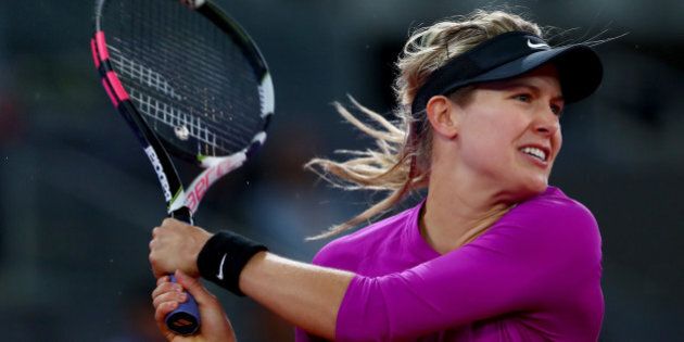 MADRID, SPAIN - MAY 11: Eugenie Bouchard of Canada in action against Svetlana Kuznetsova of Russia on day six of the Mutua Madrid Open tennis at La Caja Magica on May 11, 2017 in Madrid, Spain. (Photo by Clive Rose/Getty Images)