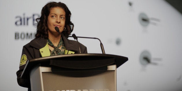 Dominique Anglade, Canada's minister of economy and innovation, pauses while speaking during a news conference in Mirabel, Quebec, Canada, on Monday, Nov. 28, 2016. Bombardier is seeing increased momentum for its C Series jet family as the plane prepares to make its commercial debut, with airBaltic using the CS300 to gradually replace its Boeing Co. 737 fleet. Photographer: Valerian Mazataud/Bloomberg via Getty Images