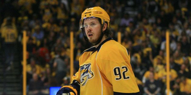 NASHVILLE, TN - APRIL 20: Nashville Predators center Ryan Johansen (92) is shown during game four of Round One of the Stanley Cup Playoffs between the Nashville Predators and the Chicago Blackhawks, held on April 20, 2017, at Bridgestone Arena in Nashville, Tennessee. (Photo by Danny Murphy/Icon Sportswire via Getty Images)