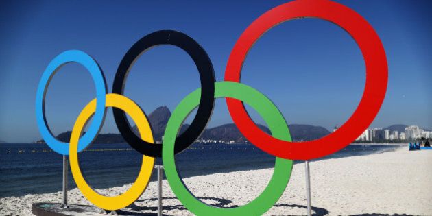 RIO DE JANEIRO, BRAZIL - AUGUST 14: The Olympic Rings are seen on local beach on Day 9 of the Rio 2016 Olympic Games at the Marina da Gloria on August 14, 2016 in Rio de Janeiro, Brazil. (Photo by Clive Mason/Getty Images)