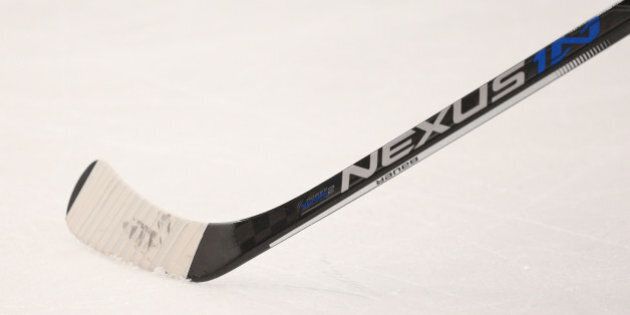 WASHINGTON, DC - OCTOBER 30: A detail of a Bauer ice hockey stick as the Columbus Blue Jackets play the Washington Capitals at Verizon Center on October 30, 2015 in Washington, DC. (Photo by Patrick Smith/Getty Images)