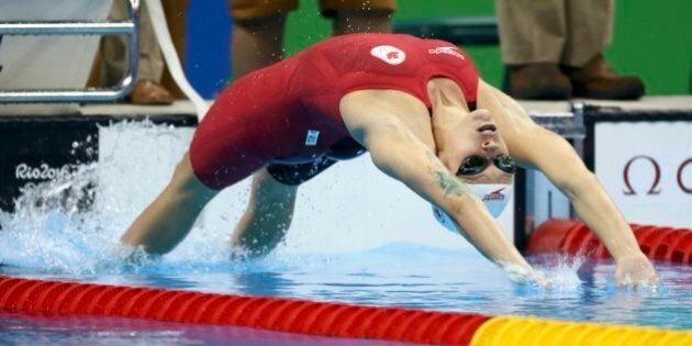 2016 Rio Olympics - Swimming - Semifinal - Women's 200m Backstroke Semifinals - Olympic Aquatics Stadium - Rio de Janeiro, Brazil - 11/08/2016. Hilary Caldwell (CAN) of Canada competes. REUTERS/Stefan Wermuth FOR EDITORIAL USE ONLY. NOT FOR SALE FOR MARKETING OR ADVERTISING CAMPAIGNS.