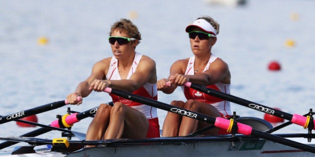 RIO DE JANEIRO, BRAZIL - AUGUST 11: Lindsay Jennerich and Patricia Obee of Canada compete in the Lightweight Women's Double Sculls Semi Finals on Day 6 of the 2016 Rio Olympics at Lagoa Stadium on August 11, 2016 in Rio de Janeiro, Brazil. (Photo by Alexander Hassenstein/Getty Images)