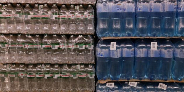 Packs of bottled water for sale are pictured at Metro Cash and Carry store in Kiev, Ukraine, August 17, 2016. REUTERS/Valentyn Ogirenko