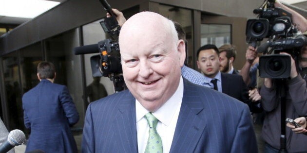 Senator Mike Duffy leaves the courthouse after being cleared of bribery and fraud charges in Ottawa, Canada, April 21, 2016. REUTERS/Chris Wattie TPX IMAGES OF THE DAY