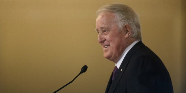 Brian Mulroney, Canada's former prime minister, speaks during the Canadian Council for the America's New Strategies for a New North America conference in Toronto, Ontario, Canada, on Tuesday, Feb. 21, 2017. The foreign ministers of Mexico and Canada presented a unified front ahead of potential trade talks with Donald Trump's administration, stressing the North American Free Trade Agreement has benefited all three countries. Photographer: Cole Burston/Bloomberg via Getty Images