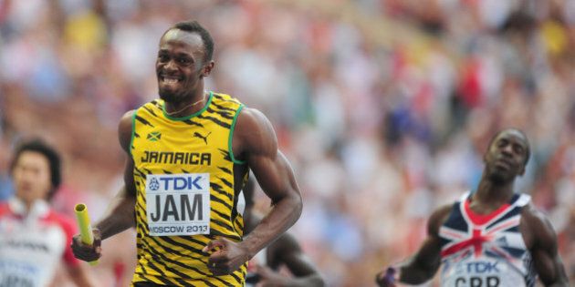Jamaica's Usain Bolt is all smiles after Jamaica win the Men's 4x100m Relay during day nine of the 2013 IAAF World Athletics Championships at the Luzhniki Stadium in Moscow, Russia.