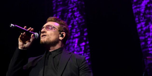 NEW YORK, NY - APRIL 29: Singer Bono of U2 performs during We Are Family Foundation 2016 Celebration Gala on April 29, 2016 in New York, New York. (Photo by Shahar Azran/Getty Images)
