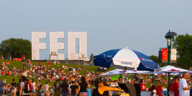 An 'FEQ' signage installation at the 2015 Festival D'ete De Quebec in Quebec City, Canada (Photo by Michael...