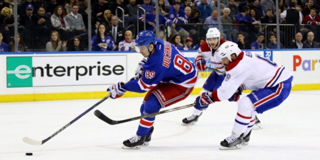 NEW YORK, NY - APRIL 22: Pavel Buchnevich #89 of the New York Rangers skates with the puck against the Montreal Canadiens during the second period in Game Six of the Eastern Conference First Round during the 2017 NHL Stanley Cup Playoffs at Madison Square Garden on April 22, 2017 in New York City. (Photo by Bruce Bennett/Getty Images)