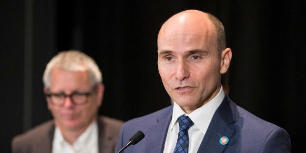 TORONTO, ON - SEPTEMBER 30 - Jean-Yves Duclos, Federal Minister of Families, speaks to the media after speeches in Daniel's Spectrum. Toronto Mayor John Tory hosted the Toronto Housing Summit. September 30, 2016. (Bernard Weil/Toronto Star via Getty Images)