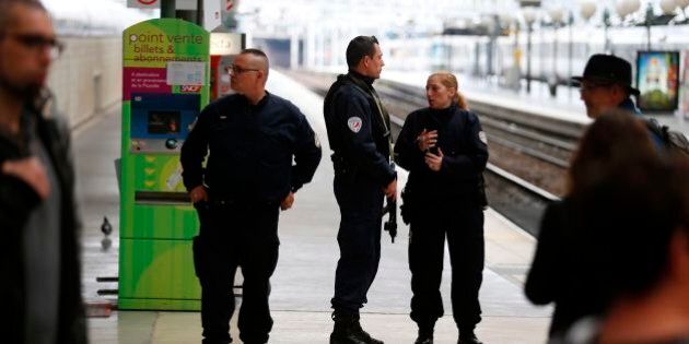 French policemen stand guard on a platform at the Gare du Nord train station in Paris on April 22, 2017, after a man carrying a knife was arrested.The arrest on April 22 at Paris's Gare du Nord caused brief panic days after the jihadist killing of a policeman, police sources said amid pre-election jitters. 'An individual carrying a knife came into the station, was pointed out to a police patrol which immediately arrested him,' one of the sources said. The incident came two days after the Champs Elysees killing of a policeman and one day before France goes to the polls in the first round of close-run presidential elections. / AFP PHOTO / GEOFFROY VAN DER HASSELT (Photo credit should read GEOFFROY VAN DER HASSELT/AFP/Getty Images)