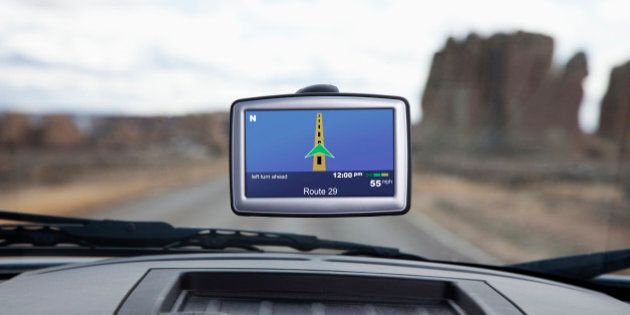 USA, New Mexico, GPS monitor in car