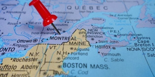 pushpin marking on Montreal map