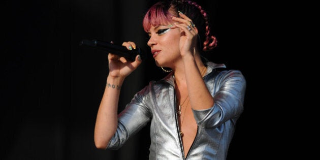 CHELMSFORD, ENGLAND - AUGUST 17: Lily Allen performs on Day 2 of the V Festival at Hylands Park on August 17, 2014 in Chelmsford, England. (Photo by Stuart C. Wilson/Getty Images)