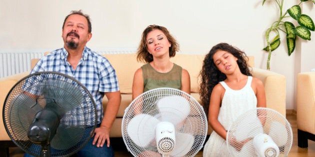 Whole family are sitting on the front of the ventilators.