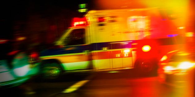 USA, New York City, Ambulance at night