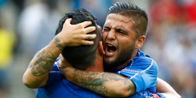 Football Soccer - Italy v Spain - EURO 2016 - Round of 16 - Stade de France, Saint-Denis near Paris, France - 27/6/16Italy's Graziano Pelle and Lorenzo Insigne celebrate after the gameREUTERS/Christian HartmannLivepic