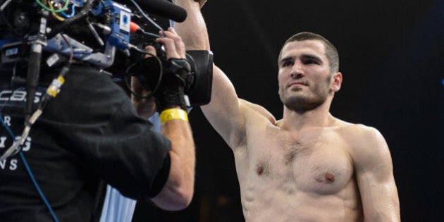 QUEBEC CITY, QC - APRIL 04: Arthur Beterbiev defeats Gabriel Campillo by knockout during the co-main event light heavyweight bout at Pepsi Coliseum on April 4, 2015 in Quebec City, Quebec, Canada. (Photo by Minas Panagiotakis/Getty Images)