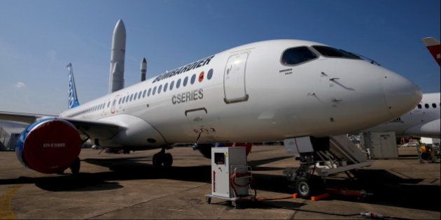 A Bombardier CS300 airplane is seen on a static display two days before the opening of the 51st Paris Air Show at Le Bourget airport near Paris June 13, 2015. REUTERS/Pascal Rossignol