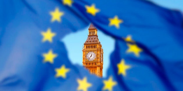 Brexit: Flag of EU with Big Ben in the hole