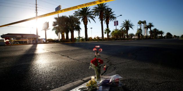 Flowers are pictured near the site of the mass shooting at the Route 91 Harvest Country Music Festival on the Las Vegas Strip in Las Vegas, Nevada, U.S., October 3, 2017. REUTERS/Chris Wattie