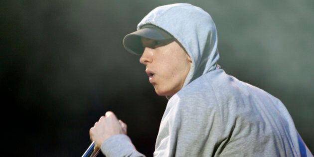 U.S. rapper Eminem performs during the Abu Dhabi F1 Grand Prix After Race closing concert at the du Arena on Yas Island November 4, 2012. REUTERS/Jumana ElHeloueh (UNITED ARAB EMIRATES - Tags: ENTERTAINMENT SPORT MOTORSPORT)